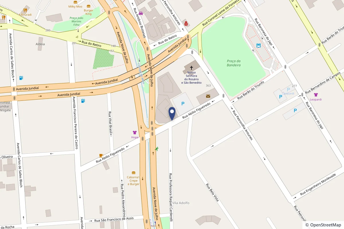 Mapa da localização da unidade de Jundiaí, na Rua Abílio Figueiredo, 92, bairro Anhangabaú